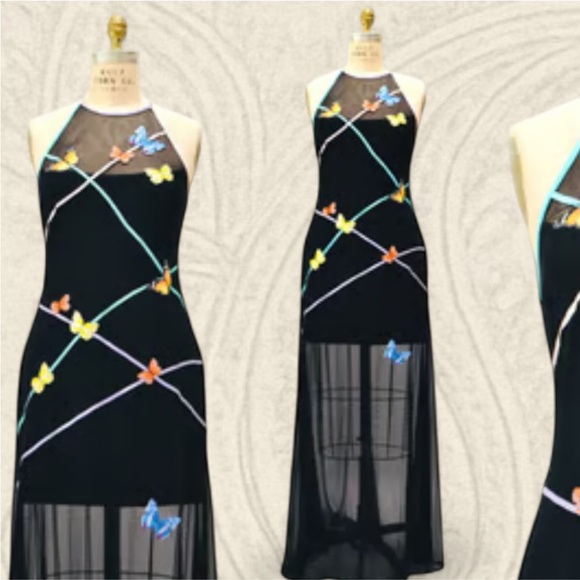 Cache Tadashi Y2K vintage Maxi Dress with Butterfly Accents size small - Picture 2 of 7
